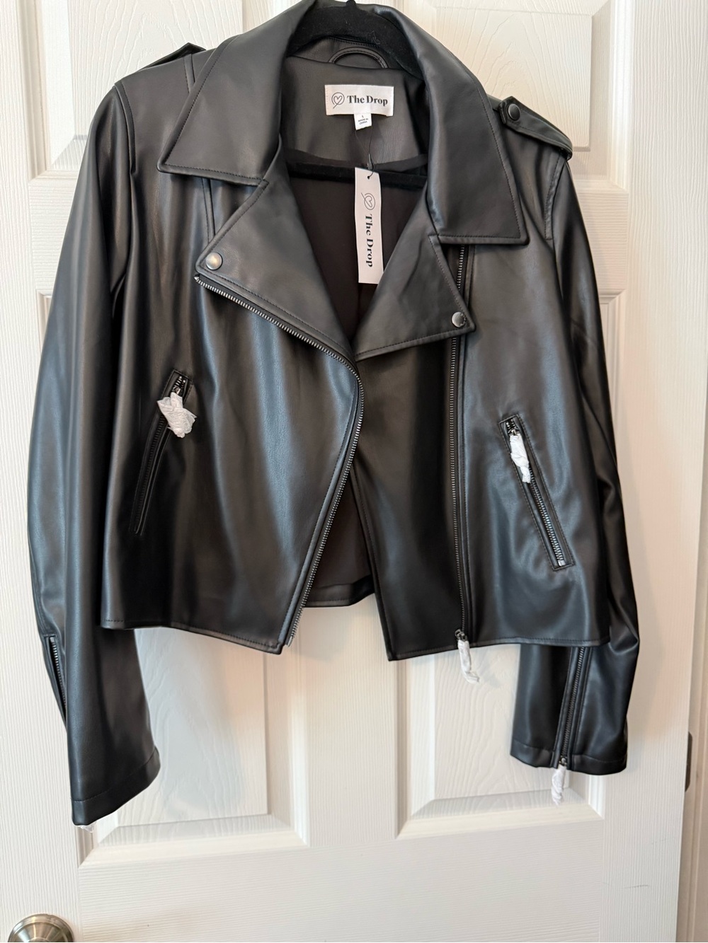 The Drop Women's Black Faux Leather Moto Jacket